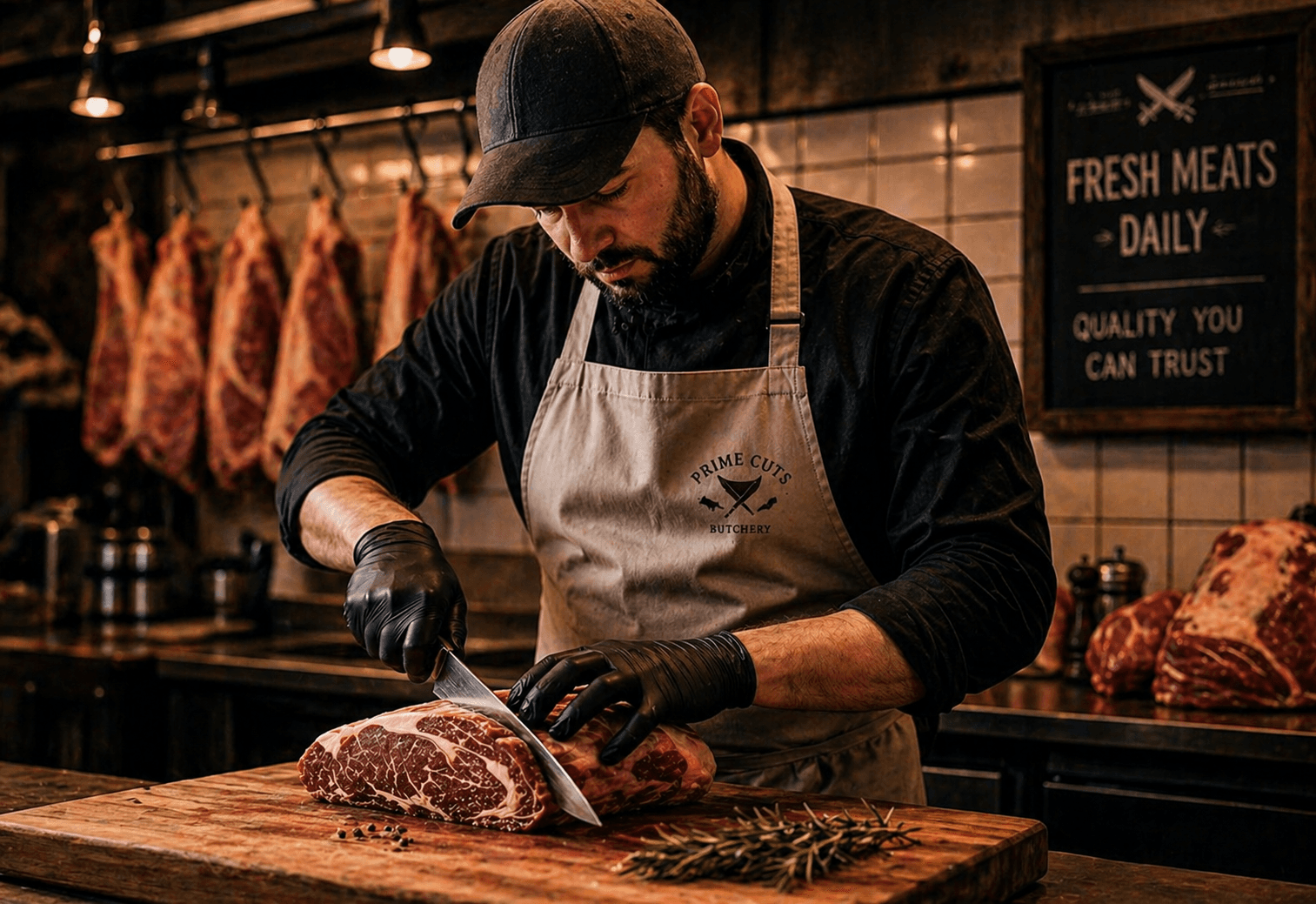 Butcher preparing meat